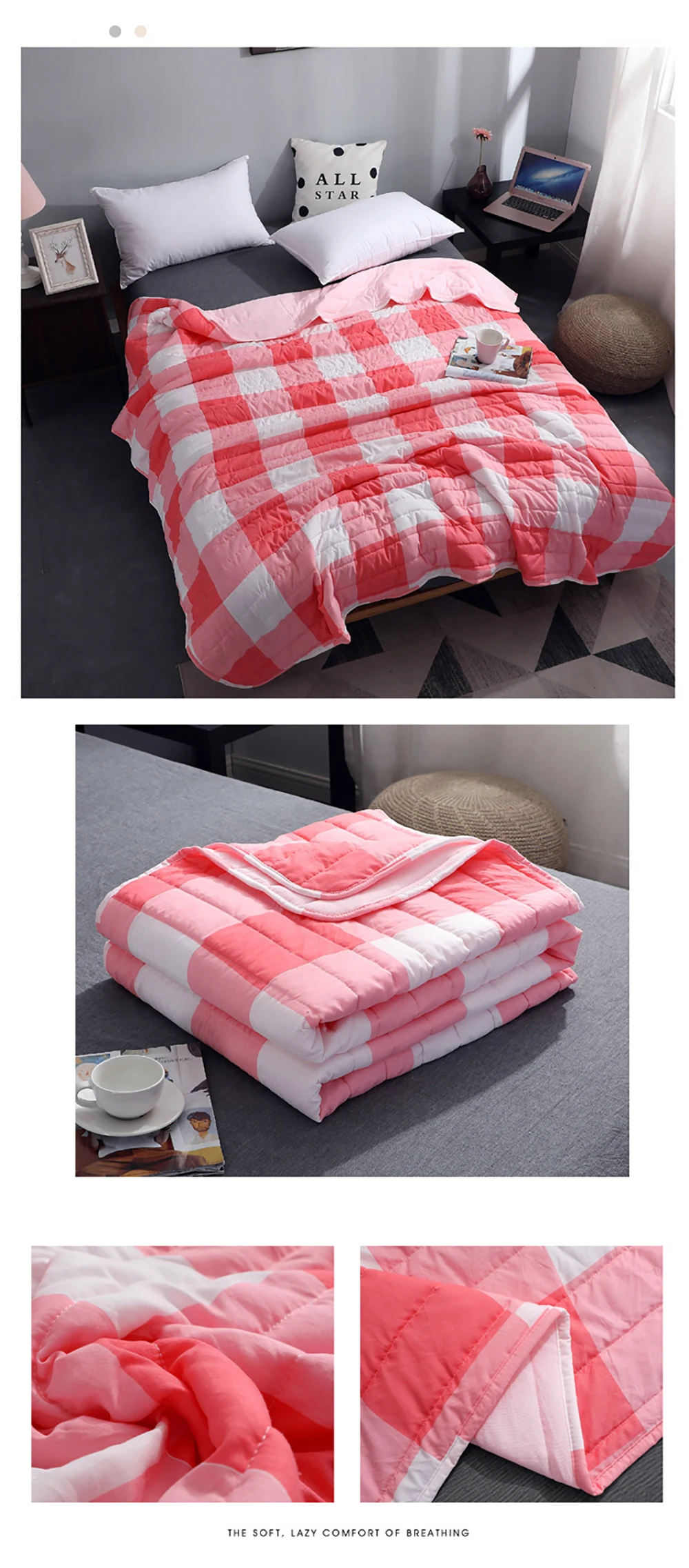 Summer Cotton Blend Quilt Quilted Soft Breathable Air Condition Quilts Blanket Thin Stripe Plaid Comfortfer Bed Cover Bedding