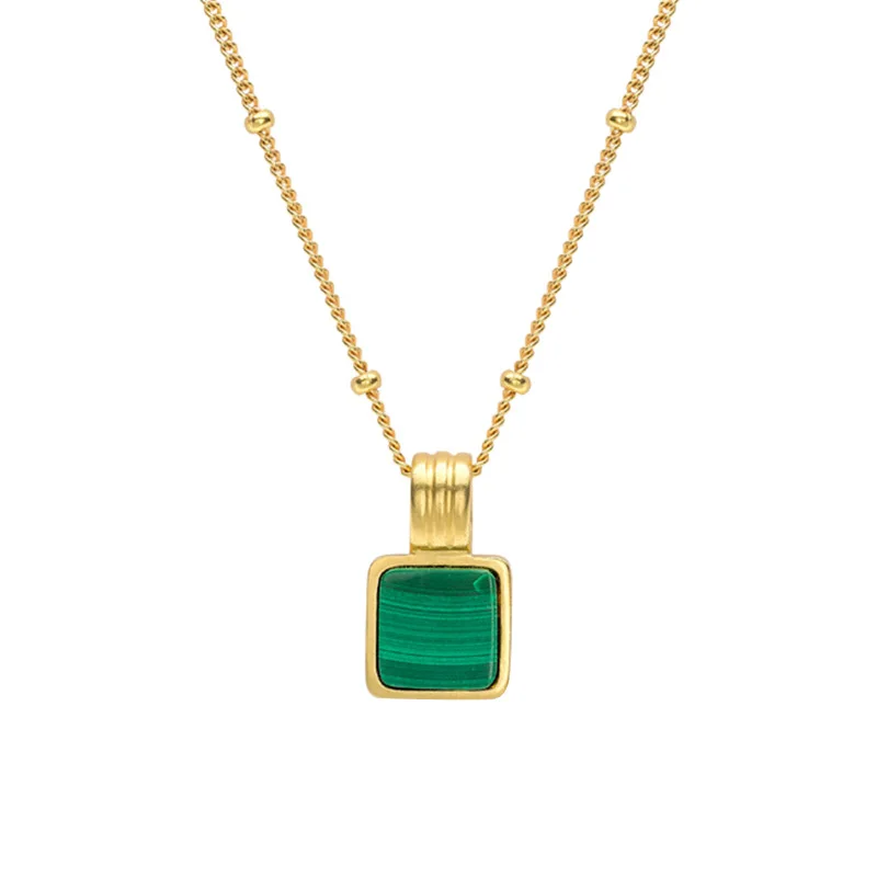 

2019 New Natural Malachite Square 925 Sterling Silver Necklace
