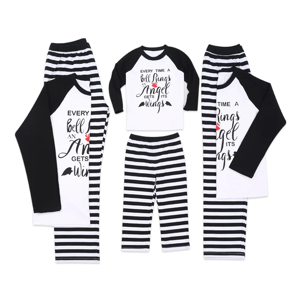 

Autumn And Winter New Parent-child Leisure Festival Cotton Black Striped Letter Printing Family Matching Pajamas