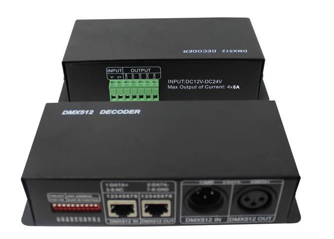 10 шт./лот 4CH DC12-24V RGBW DMX 512 декодер светодиодный контроллер RGB led DMX512 4 канала * 8A 384