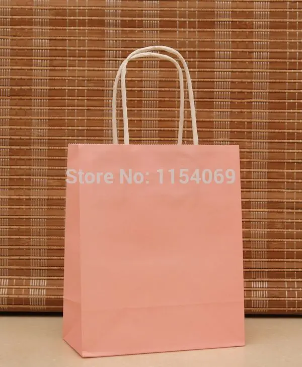 

Free Shipping 20pcs/lot Pink Kraft Paper Bag 18x15x8cm Boutique Jewelry Gift Packaging Bag Fashion Paper Gift Bags With Handle