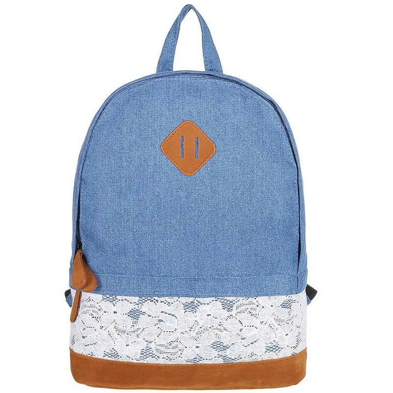 Women Denim Backpacks Jeans Schoolbags Retro lace Backpacks Women