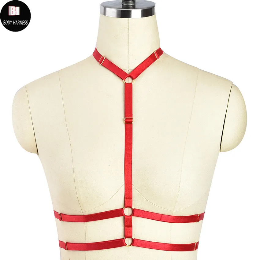 

Goth Fetish Jartiyer Sexy Cage Bra Dance Body Harness Bustier Bondage Lingerie Rave Crop Top Red Harness Bra