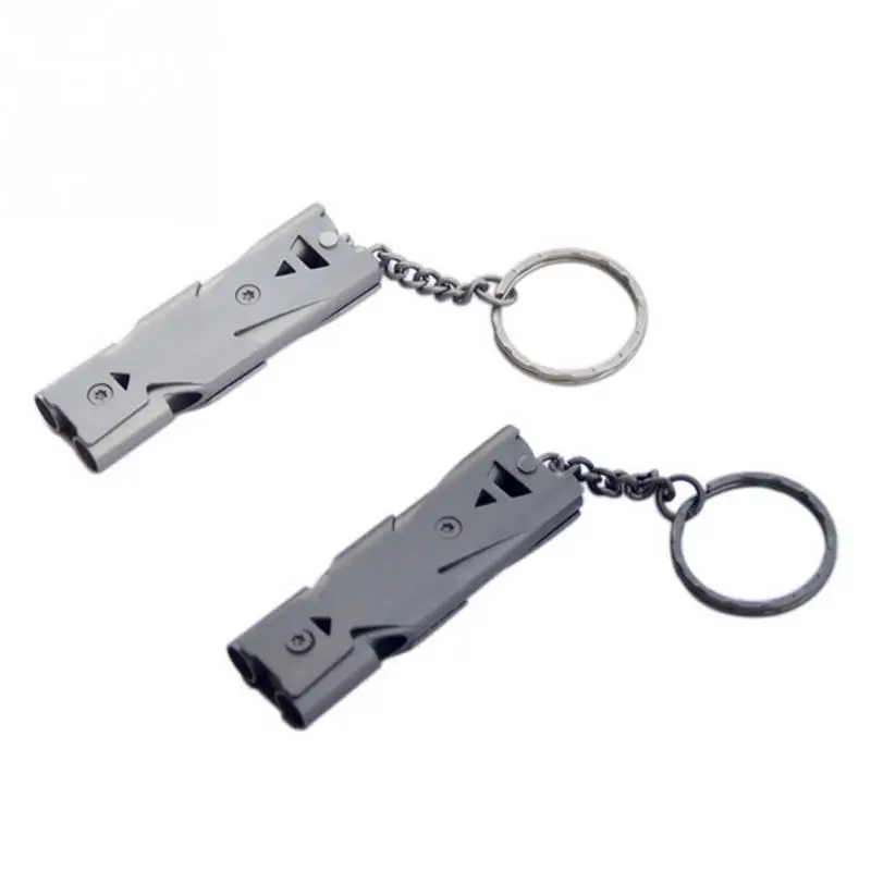 

High Quality Double Pipe High Decibel Stainless steel Outdoor Emergency Survival Whistle Keychain Cheerleading Whistle