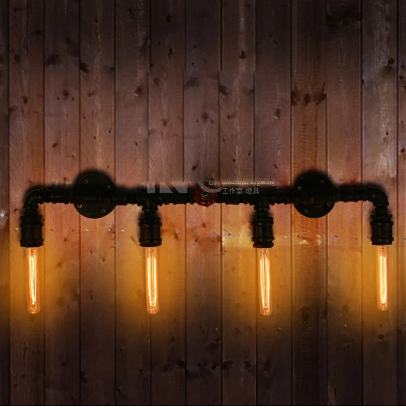 

Loft Industrial Personality Vintage Wall Lamp With 4 Lights For Home Cafe Bars Decoration Vintage Water Pipe Wall Lighting