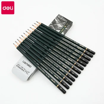 

Deli pencil set F HB 2/3/4/5/6H 2B 4B 6B 5B 7B 8B 10B 12B solid wood drawing pencil 12pcs/set of multiple paper box black pencil