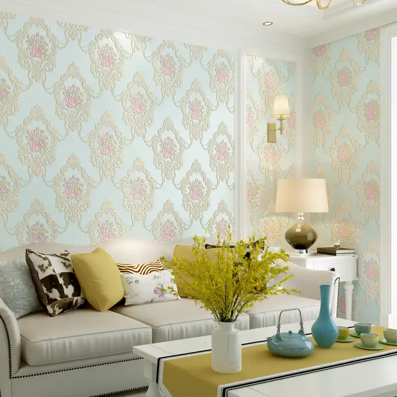 European Floral Wall Papers Home Decor Bedroom Walls Pink Blue Rustic Wall Paper Roll For Living Room Deroration Mural
