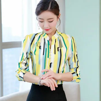 

Blusas mujer de moda 2019 plus size striped print shirt blouse women long-sleeved fashion womens tops and blouses blusas vadim