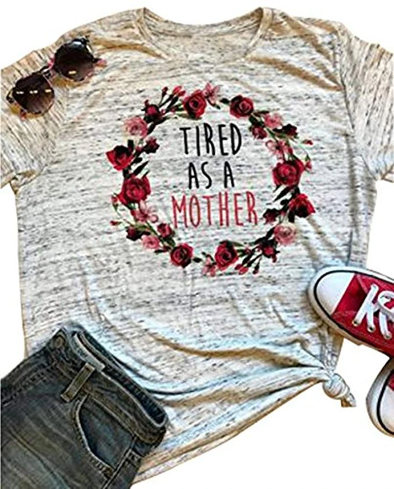 Women t shirt Short Sleeve Floral Not Today Satan Letters Printed Causal t shirts Female O-Neck Summer Gray Ladies Tops t-shirt (6)