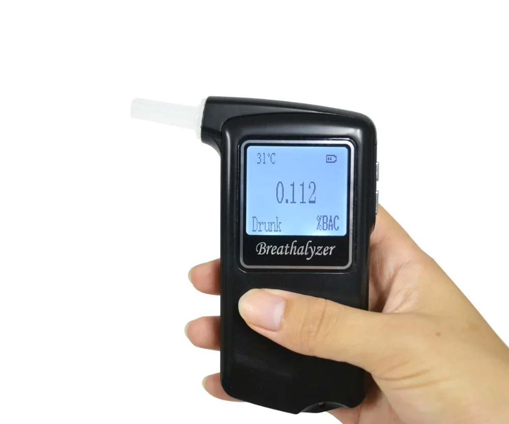 

New Police Breathalyzer 2.0' Big LCD Alcohol Tester AT868F Alcotest Display Temperature with 10 mouthpiece Free Shipping