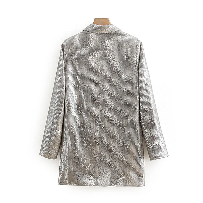 Bureau Costumes Entaillé Printemps Casual Femmes Femme Paillettes Vestes Col Ensembles Chic Sequin Blazer Argent 2019 White Blanc Pour Blazers d7nwvF88Aq