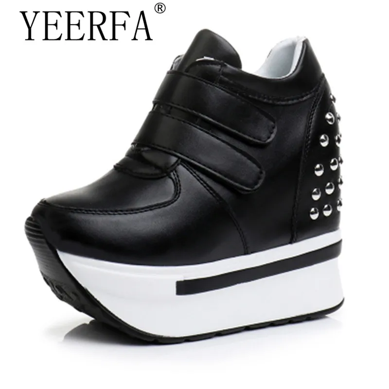

YIERFA Spring Wedges High Heels Thick Soled Ladies Casual Single Shoes Autumn Women MAGIC TAPE Platform Shoes Chaussure Femme