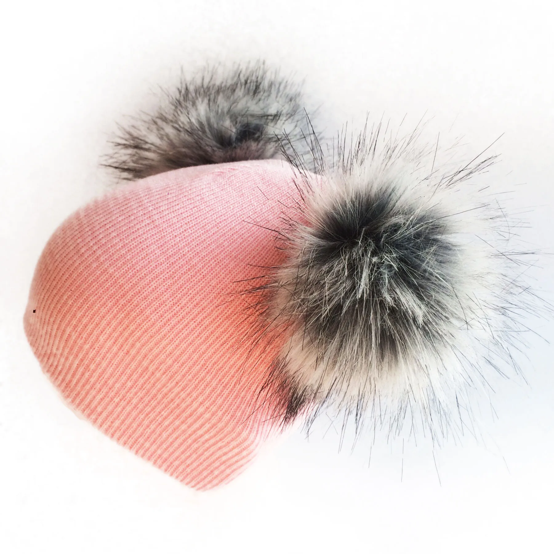 

1-3 years children's winter infant baby kids faux fur wool hat cap beanie with 2 double pom pom beanie for boys and girl props
