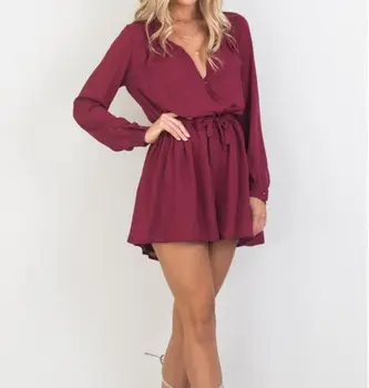 

2019 Autumn Long Sleeve Rompers Women Playsuit Clubwear Party Evening Chiffon Backless Jumpsuit Romper Loose Short Trousers