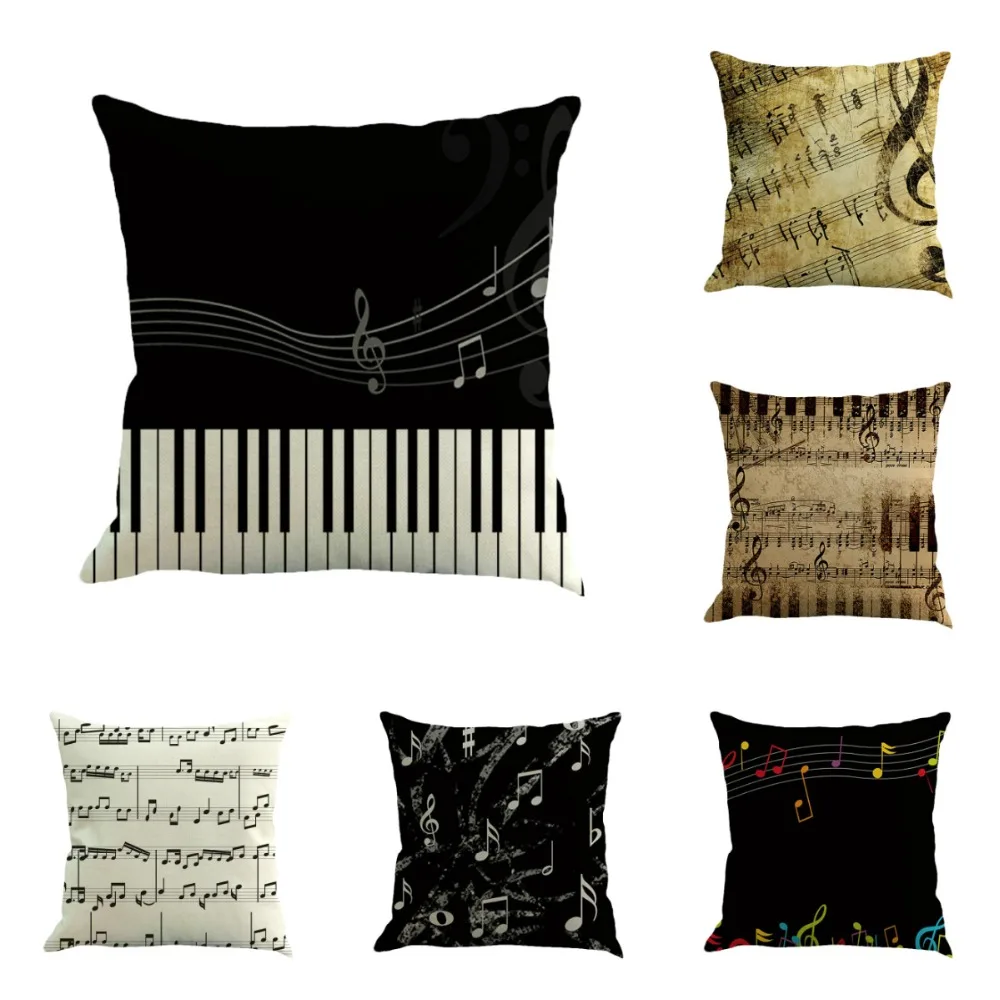 Newcomdigi Music Series Note Printed High Qulity Cotton Linen Decorative Pillow Cover Case 45*45cm Pillowcase | Дом и сад