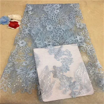 

Nigerian Lace Fabrics in sequines Dress Material paillette sky blue sequin fabric 20189 high quality African sequin mesh fabric