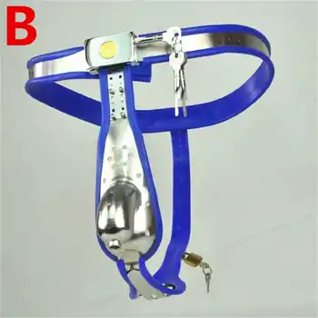 Male Chastity Belt Curve Waist Fully Adjustable Stainless Steel Chastity Belt with Penis Cage Anal Plug Sex Toy for Men G13