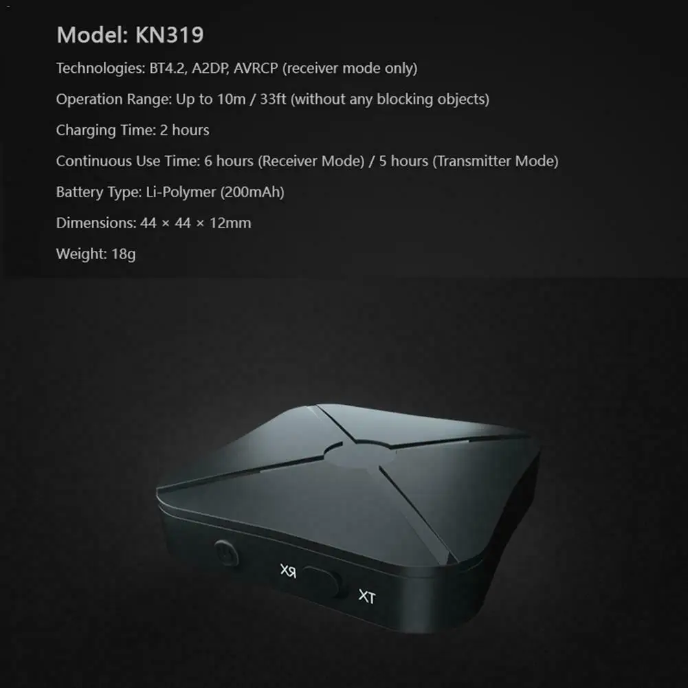 2-в-1 Bluetooth V4.2 аудио передатчик приемник Беспроводной Aptx аудио 3,5 мм Адаптер Hub 200 мА/ч, 10 м/33ft A2DP AVRCP приемник 5/6 ч