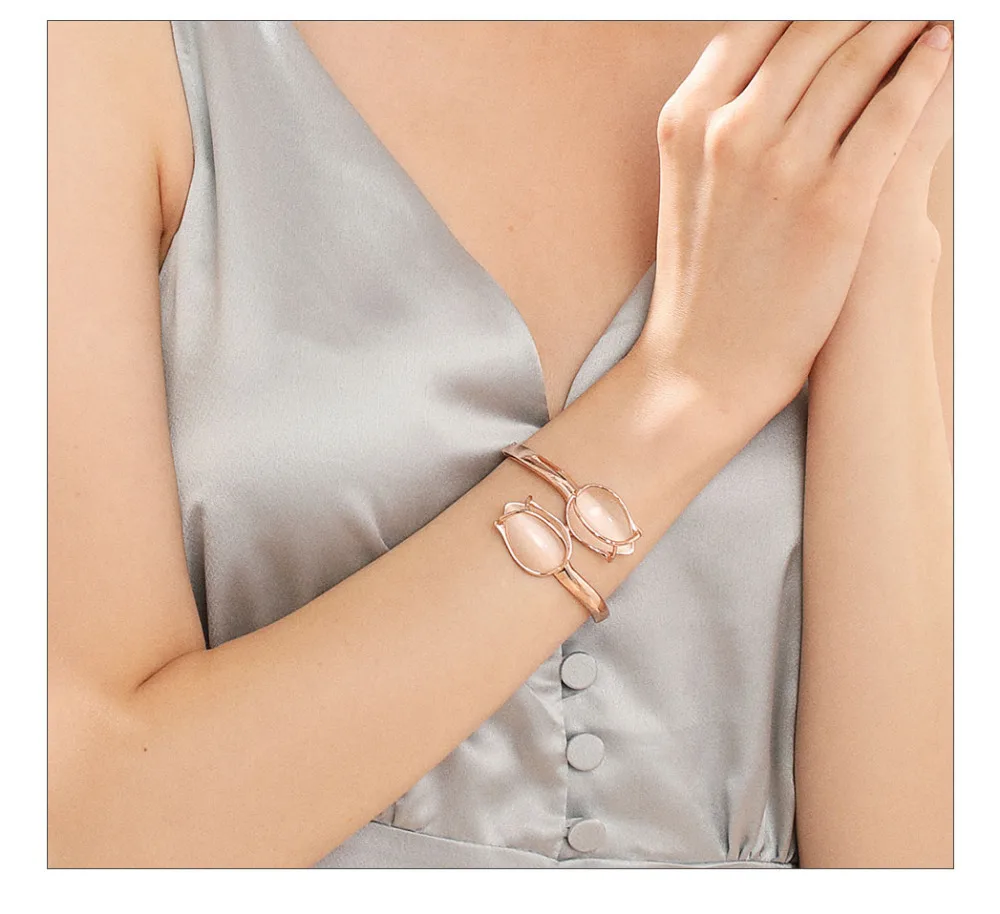 Viennois розовое золото цвет красный браслет с тюльпаном и браслеты для женщин модные опалы Свадебная вечеринка браслет и браслеты ювелирные изделия