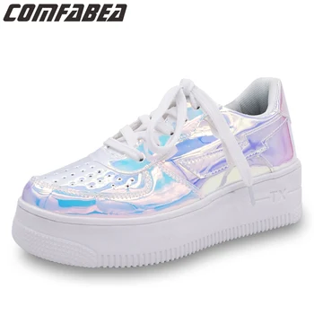 

Women Casual Platform Shoes Autumn Winter 2020 New Arrival Pink White Sneakers Fashion Creepers Ladies Flats Shoes Harajuku