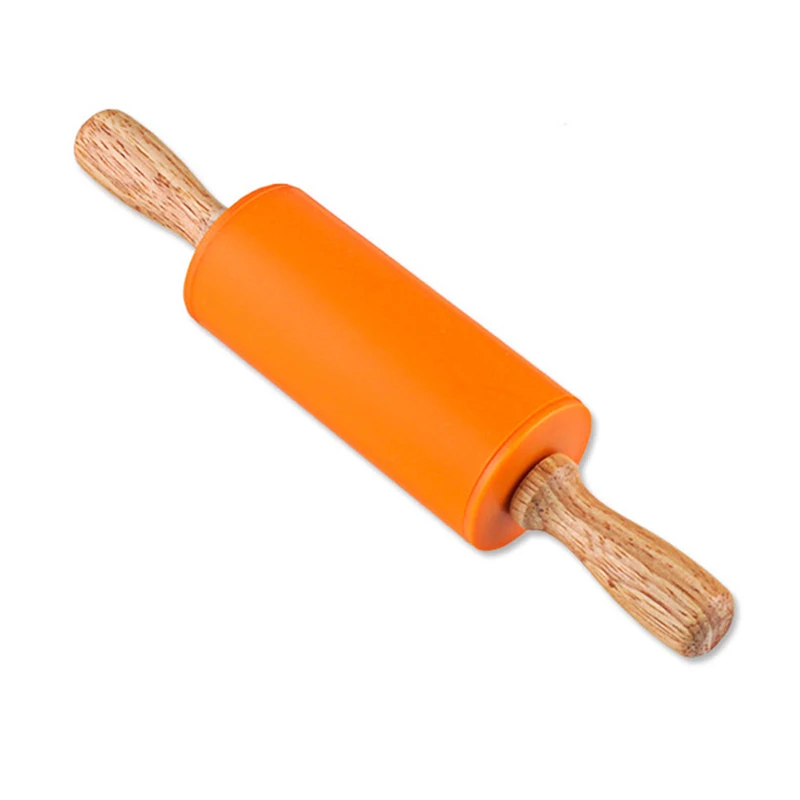 Non-Stick Kitchen Silicone Rolling Pin Large Small Wooden Handle Silicone Dough Roller Stick Pastry Baking Tools Bakeware (3)