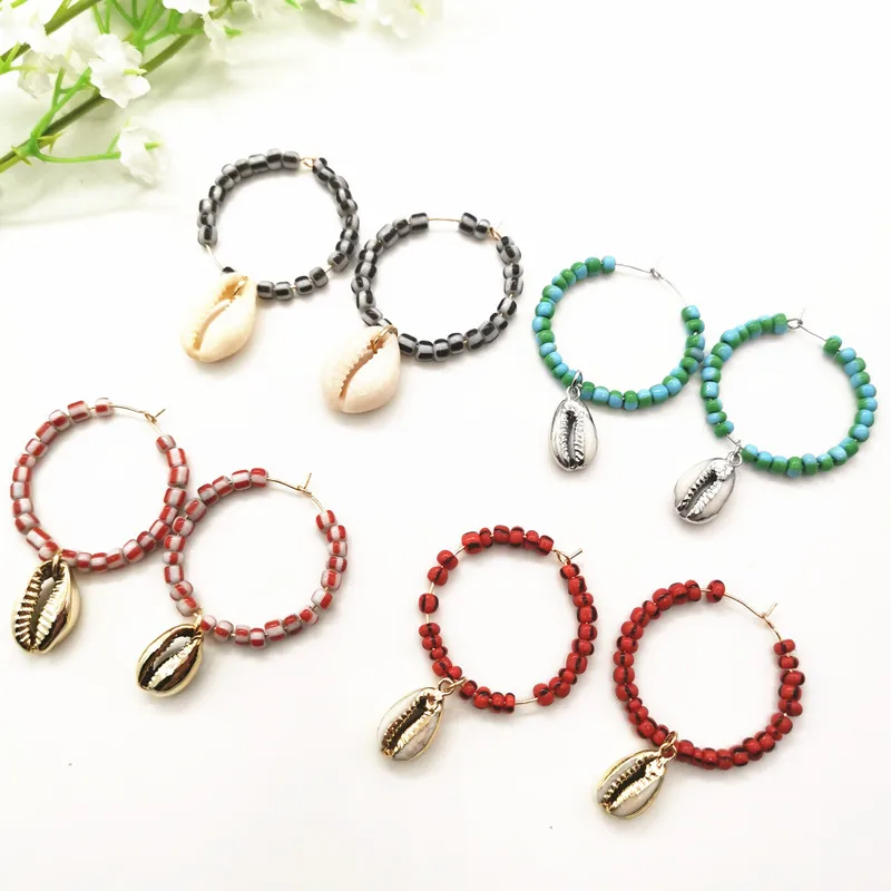 

JCYMONG New Gold Color Round Circle Hoop Earrings For Women Fashion Colorful Beads Earrings Natural Shell Pendant Earrings 2019