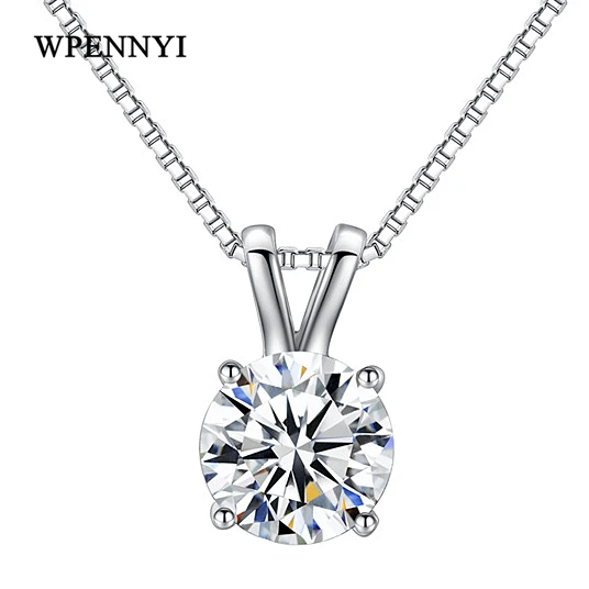

Classic White Gold Color Clear 8mm 2ct Round Cubic Zirconia Hearts & Arrows Woman Pendants Necklace Wholesale Gift