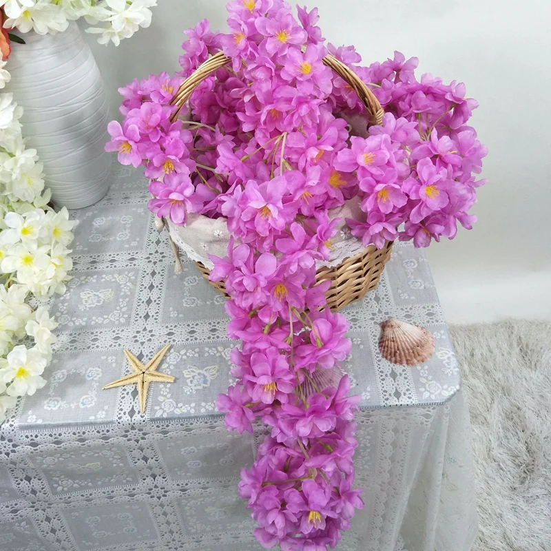 180CM 2pcs Silk Cherry bloss Vine beautiful high For Home Wedding Decoration Fake leaf diy Hanging Garland Artificial Flowers 180CM 2pcs Silk Cherry bloss Vine beautiful high For Home Wedding Decoration Fake leaf diy Hanging Garland Artificial Flowers