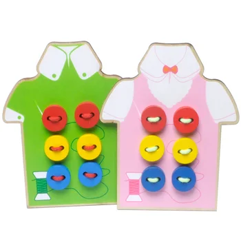 

Children Wooden Toys Wear The Button Threading Board Beaded Blocks Kids Baby Early Educational Toy Gift FJ88