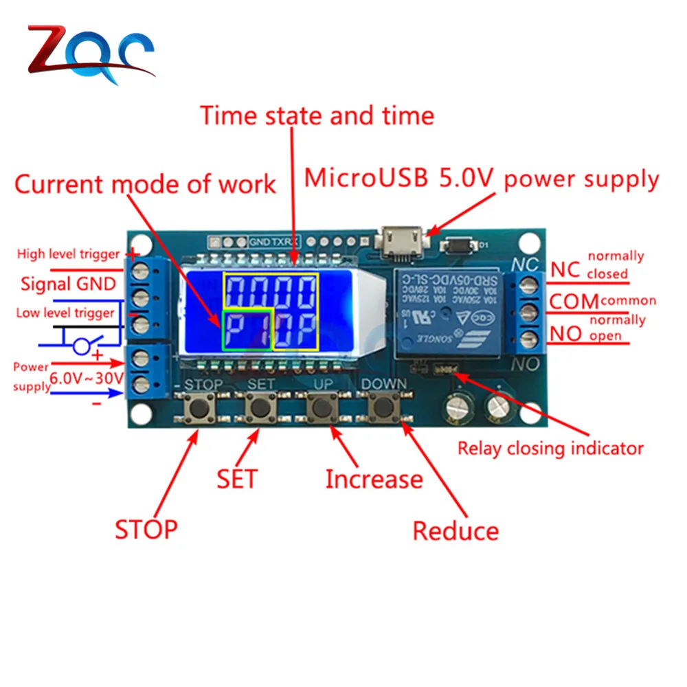 Micro USB цифровой ЖК-дисплей реле времени задержки модуль DC 6-30 в управление многофункциональный таймер переключатель цикл запуска модуль Плата