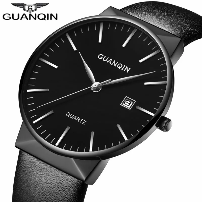 

GUANQIN Men Watches Top Brand Luxury Fashion Ultra Thin Leather Strap Quartz Watch Simple Men Wristwatch relogio masculino 2019