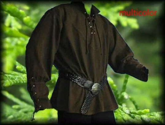 Męskie średniowieczne, renesans Grooms Pirate rekonstrukcja Larp kostium z koronką koszula bandażowa bluzka odzież średnim wieku dla dorosłych 3XL