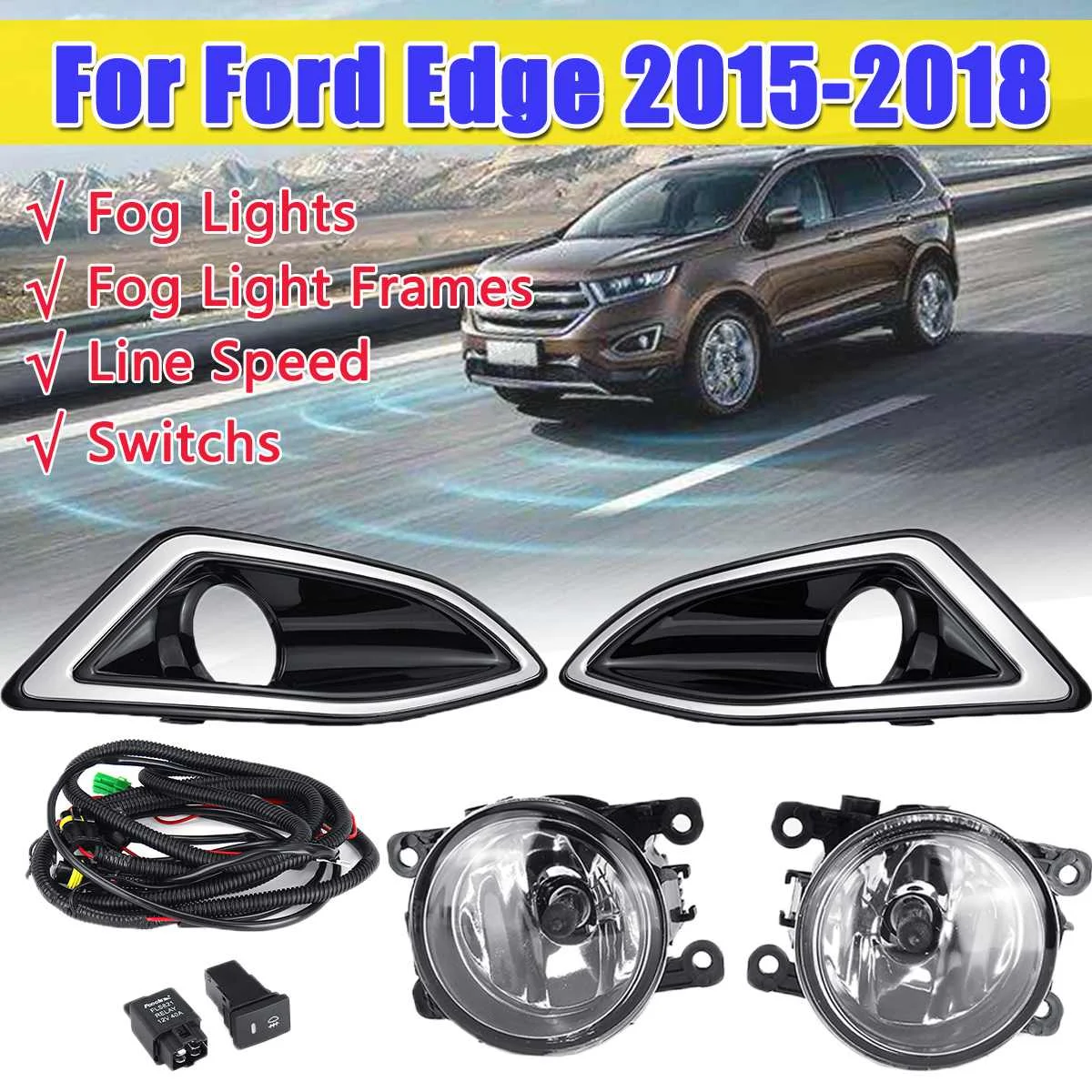 

12V Left & Right LED Fog Light Lamp for Ford for Edge 2015 2016 2017 2018 with Fog Light Bezel Frame Auto Accessories