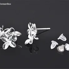 Doreen коробка Горячая-5 пар SP цветок серьги столб W/пробки и петли 15x14 мм(B11411