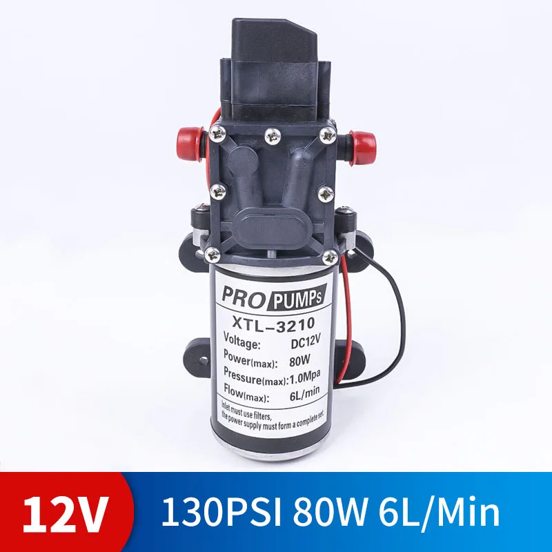 

DC 12V 80W 130PSI 6L / Min water high pressure diaphragm self-priming pump agricultural electric water pump car wash spray