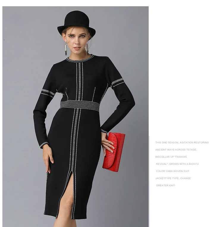 New Women Europe and the United States small Hong temperament wild little black dress long-sleeved backing knit dress tide (3)