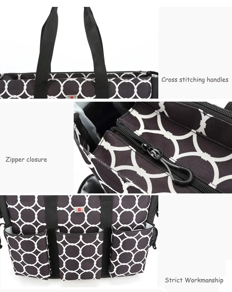 Shoulder and Stroller Diaper Bags, Waterproof, Polka-dot, Nappy Nursery Tote Bags with Changing Pad 05 (2)