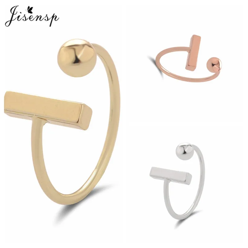 2015 New Hot Selling Gold Silver and Pink Simple Bar with Ball Women Adjustable Wedding Rings_