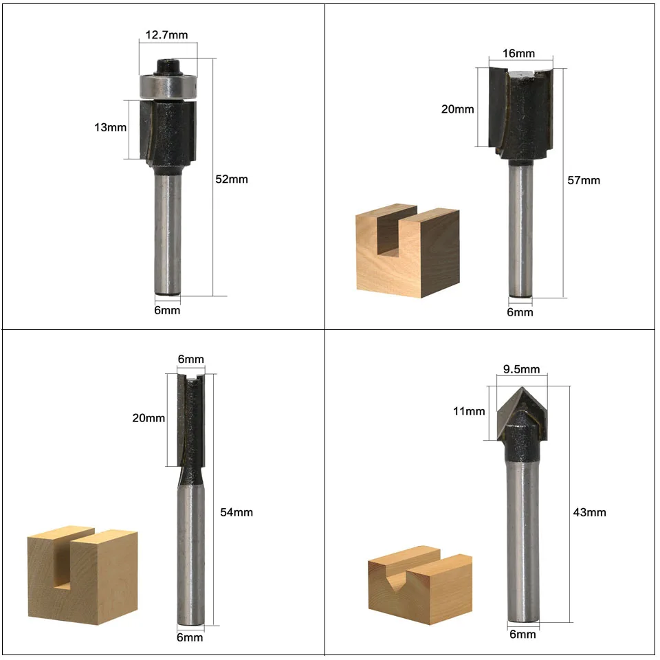 12 шт. фрезы Набор 6 мм резец по дереву Карбид хвостовик фрезы Деревообработка Обрезка гравировка резьба режущие инструменты