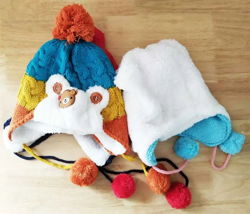 Зимняя шляпка для девочки шарф Набор для ребенок мальчик Шапки и шарфы Дети Носки с рисунком медведя из мультика в полоску вязаное изделие