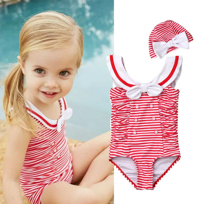

Newborn Baby Girl Swimsuit 2019 New Striped Beach Bathing Suit 2pcs Set Summer Swimwear Cut Bust Bow Beachwear Swimming Suit