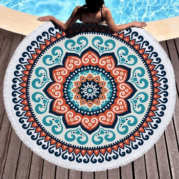 

Round Beach Towel Tassel Bohemian Large Blanket Picnic Mat Boho Bath Towel for Beach Thick 450g Microfiber 150cm Beach Cover Ups