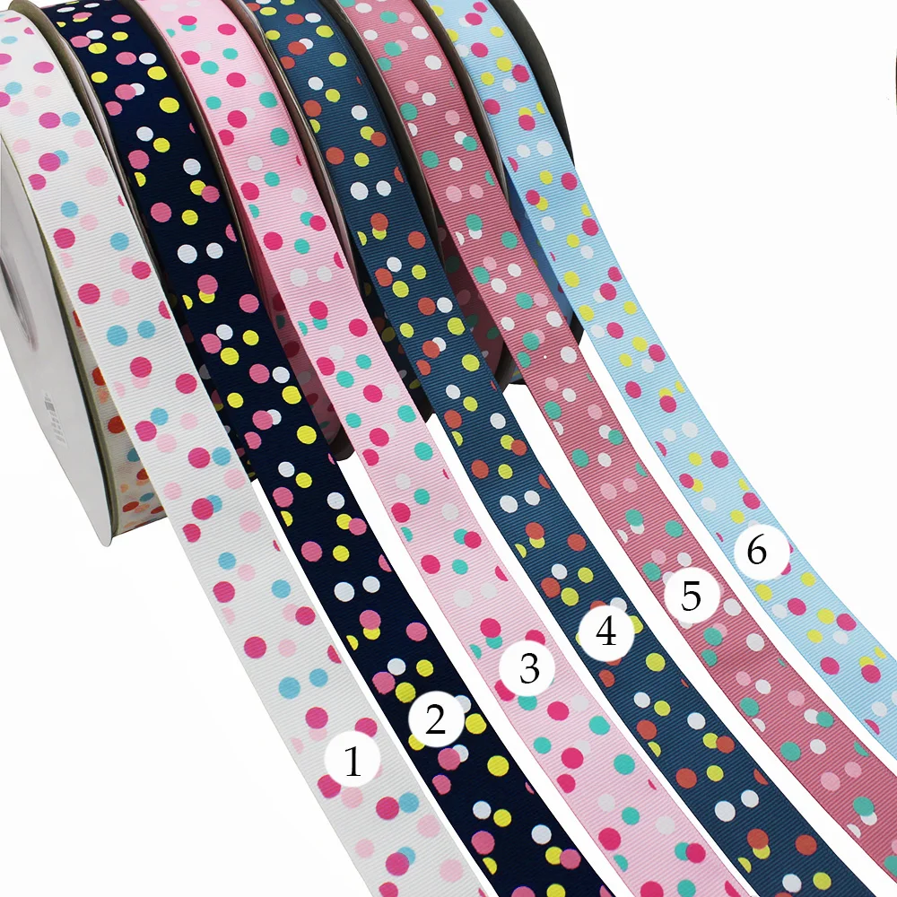 [IuBuFiGo] 10 yard 1" Dots Printed Grosgrain Ribbon 25mm Polyester Ribbon For Home Decoration