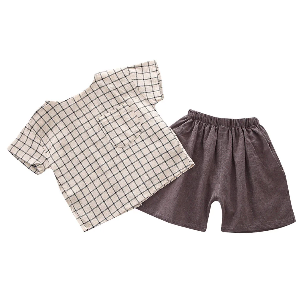 MUQGEW/Новинка; модная футболка в клетку для маленьких мальчиков и девочек; Топы+ однотонные шорты; комплект одежды;