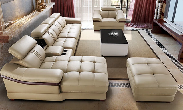 Ivory Sectional Living Room 6pieces Set Sofa Modern Design Ivory Sectional Living Room 6pieces Set Sofa Modern Design Imported Genuine Leather Foshan China
