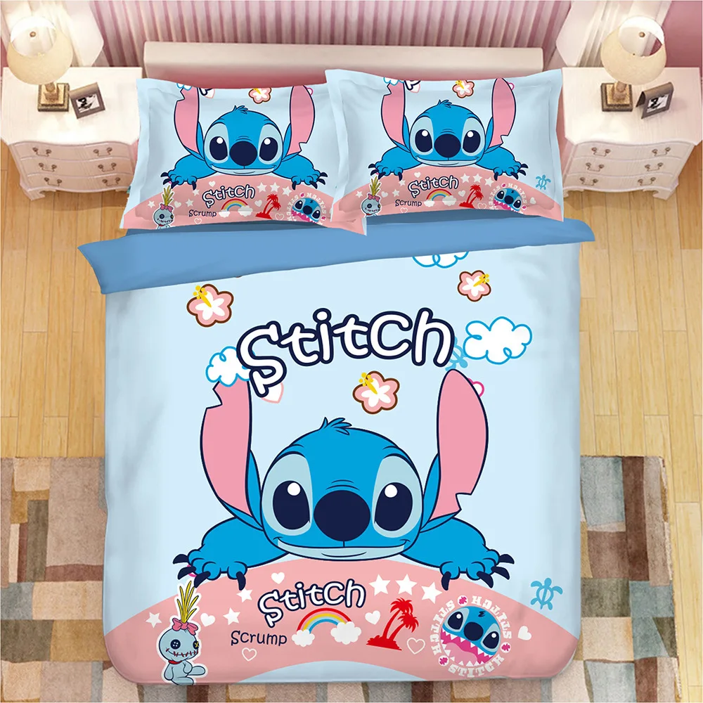 Disney Stitch Boys Bedding Sets Twin Queen Cartoon Quilt Cover Pillowcase Blue Bed Linen Duvet Cover Set for Children Bed