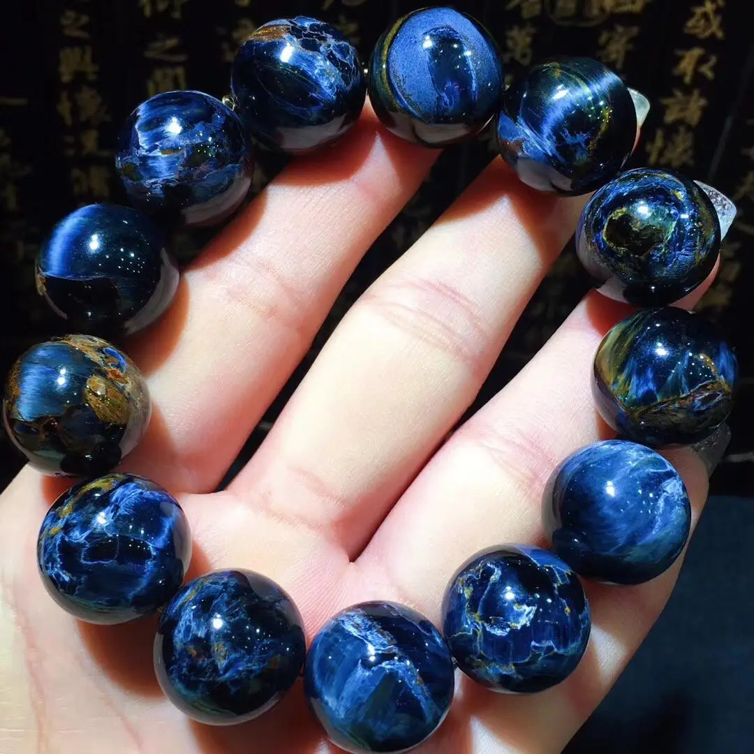

Natural 100% Namibia Pietersite Blue Yellow Beads Gemstone Round Bead Bracelets Man Women 17mm AAAAA Drop Shipping