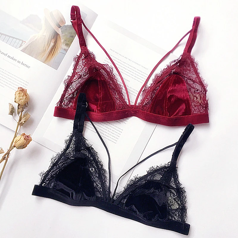 

CINOON Sexy Lace Velvet Bra Underwear Wirefree Bra Bustier Sheer Top Luxury Brassiere Lingerie Eyelashes Bralette