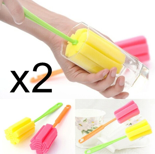 BornIsKing 2Pcs Cup Brush Kitchen Cleaning Tool Sponge Brush For Wineglass Bottle Coffe Tea