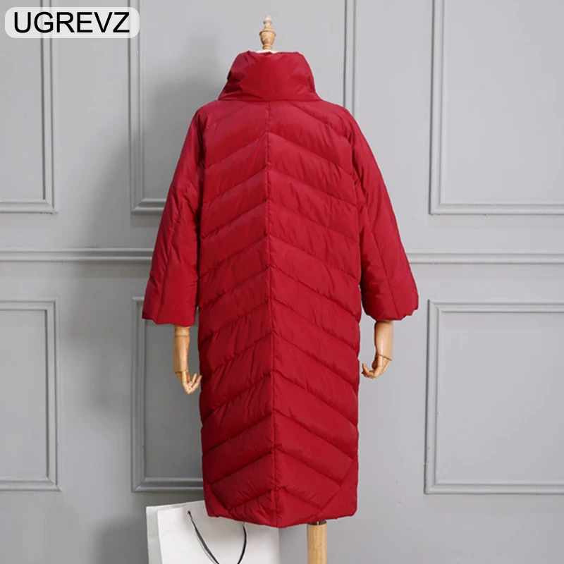 UGREVZ, зимний, дизайн, женский, ультра свободный, х-длинный, кокон, стиль, круглый ворот, негабаритный, 90%, белый, утиный пух, пальто, куртки